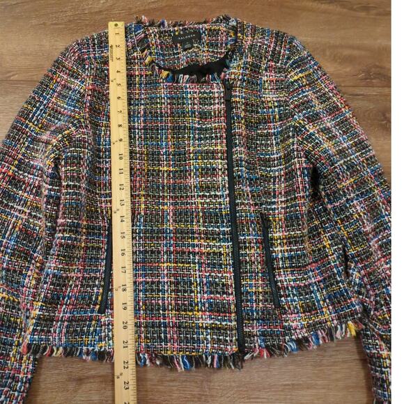 Halogen Women's Medium Frayed Zip Jacket Knit Rainbow Multicolor Tweed Blazer - Picture 4 of 8